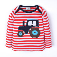 Kids Long Sleeve T Shirts Striped Tractor Vehicle