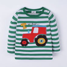Kids Long Sleeve T Shirts Striped Tractor Vehicle