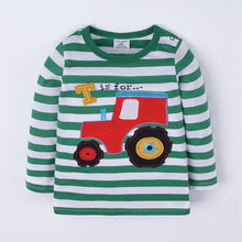 Kids Long Sleeve T Shirts Striped Tractor Vehicle
