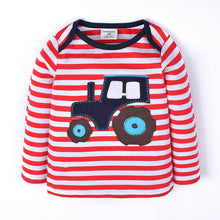 Kids Long Sleeve T Shirts Striped Tractor Vehicle