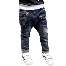 Boys Skinny Jeans Dark Blue Zipper Decor