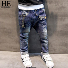 Boys Skinny Jeans Dark Blue Zipper Decor
