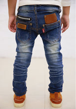 Blue Skinny Jeans Boys Leather Pocket Decor