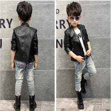 Kids Motorcycle Jacket, Boys Leather Jacket Rivet Decor