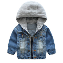 Boys Denim Jacket Hooded Patchwork Zipper