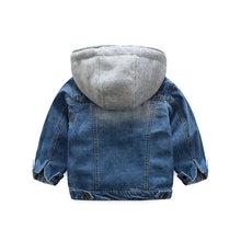 Boys Denim Jacket Hooded Patchwork Zipper