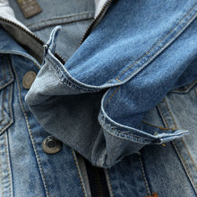 Boys Denim Jacket Hooded Patchwork Zipper