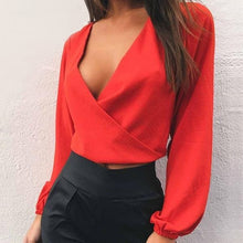 Women V Neck Backless Chiffon Blouse