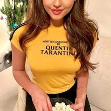 Women O-Neck Letter Print Yellow Crop Top
