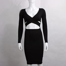 Women Long Sleeve Bandage Midi Pencil Dress