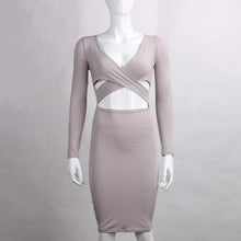 Women Long Sleeve Bandage Midi Pencil Dress