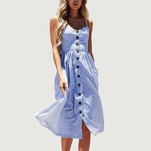 Women Striped Button Sexy Casual Dress - Boho