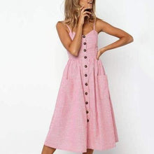 Women Striped Button Sexy Casual Dress - Boho