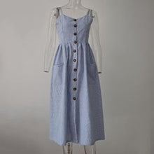 Women Striped Button Sexy Casual Dress - Boho