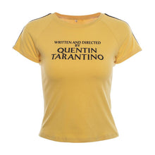Women O-Neck Letter Print Yellow Crop Top