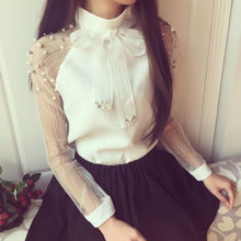 Women Bow of Pearl White Blouse