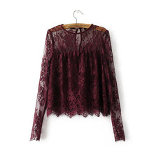 Women Vintage Wine Lace Blouse