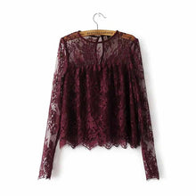 Women Vintage Wine Lace Blouse