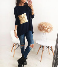 Women O Neck T Shirts with Sequined Pocket (Plus Size)