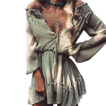 Women Boho Chiffon Dress Slash Neck