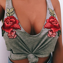 Women Floral Embroidery Deep V Neck Top