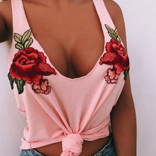 Women Floral Embroidery Deep V Neck Top
