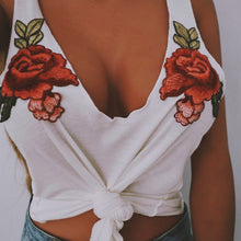 Women Floral Embroidery Deep V Neck Top