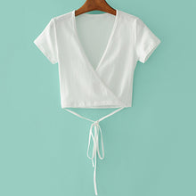 Women V Neck Short Sleeve Crop Top