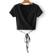 Women V Neck Short Sleeve Crop Top
