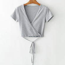 Women V Neck Short Sleeve Crop Top