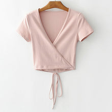 Women V Neck Short Sleeve Crop Top