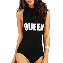 Women Letter Print Bodysuit - Queen