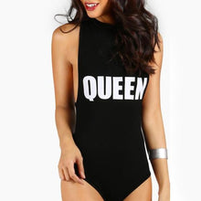 Women Letter Print Bodysuit - Queen