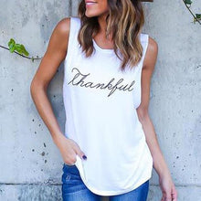 Women Letter Print Thankful Tank Tops (Plus Size)