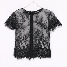 Women Sexy Lace O Neck With Zipper Tshirt