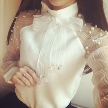 Women Bow of Pearl White Blouse