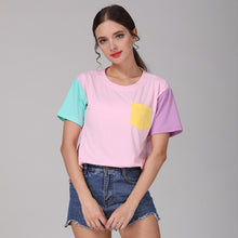 Women Color Patchwork Casual T Shirt