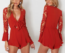 Women V Neck Lace Jumpsuit