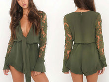 Women V Neck Lace Jumpsuit