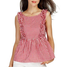 Women Sweet Ruffles Plaid Shirt