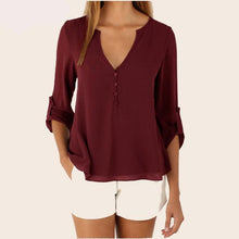 Women Plus Size V Neck Chiffon Blouse