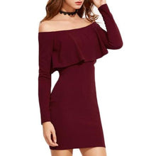 Women Long Sleeve Mini Dress - Off Shoulder