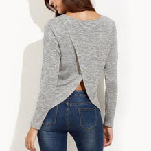 Women Grey Round Neck Long Sleeve Shirt