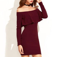 Women Long Sleeve Mini Dress - Off Shoulder