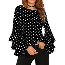 Women Polka Dot Print Flare Sleeve Blouse