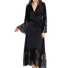 Women Lace Patchwork Satin Kimono Nightgown