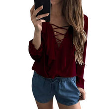 Women Sexy Chiffon Blouse V Neck