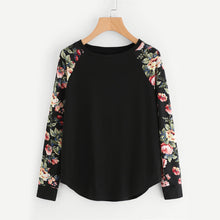 Women Floral Raglan Sleeve T shirt