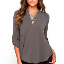 Women V-neck Chiffon Blouses 3/4 Sleeve