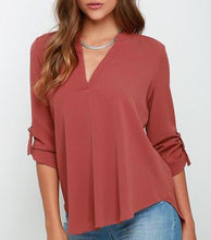 Women V-neck Chiffon Blouses 3/4 Sleeve
